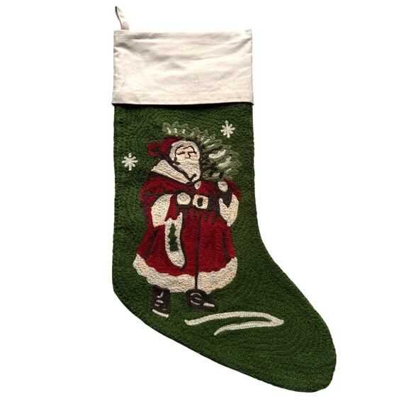 Pottery Barn Santa Christmas Stocking Sage Green Vintage Decor Holiday - Picture 1 of 7